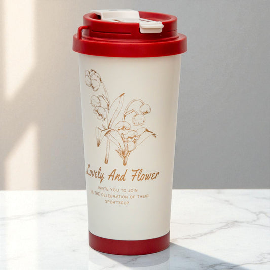 Rust Proof, Stainless Steel ( Begie - Red ) Mug 500ml