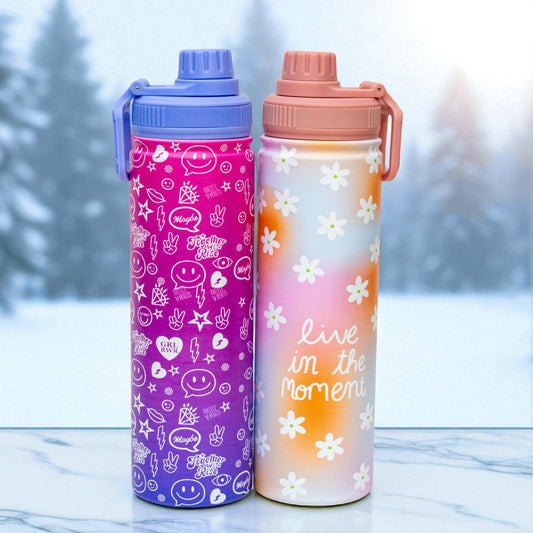 Stainless steel water bottle with a straw lid