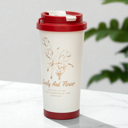 Rust Proof, Stainless Steel ( Begie - Red ) Mug 500ml