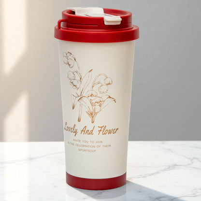 Rust Proof, Stainless Steel ( Begie - Red ) Mug 500ml